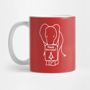 Minimal White Line Christmas Elephant says Happy Holidays Mug